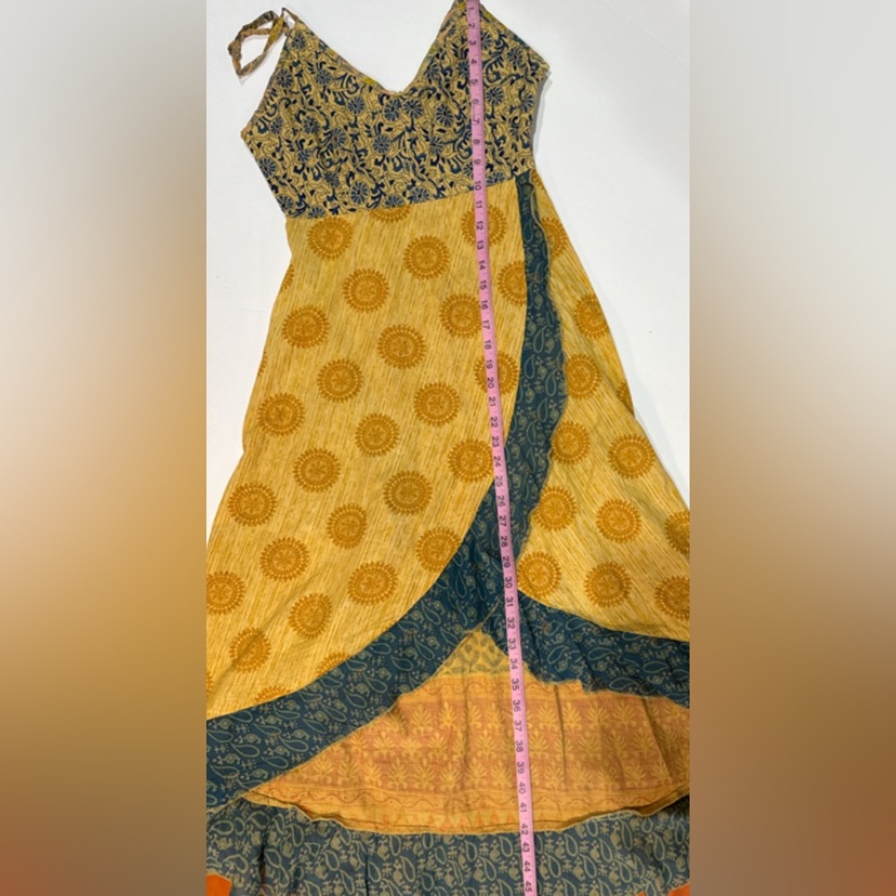 Boho High-Low Yellow and Teal Tiered Sundress - Picture 2 of 10